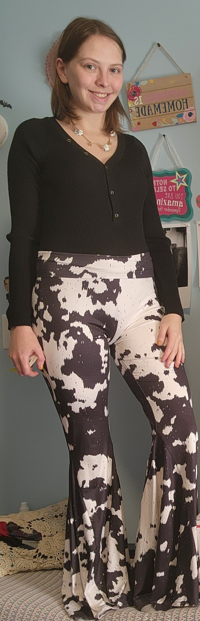 Stretchy Cow Print Bellbottoms