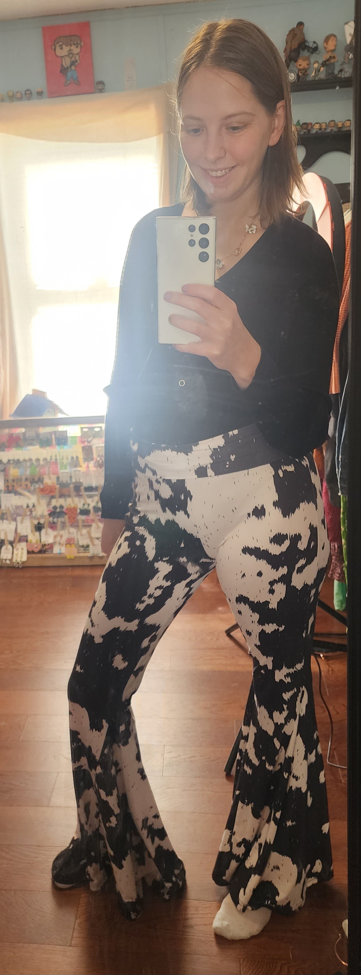 Stretchy Cow Print Bellbottoms