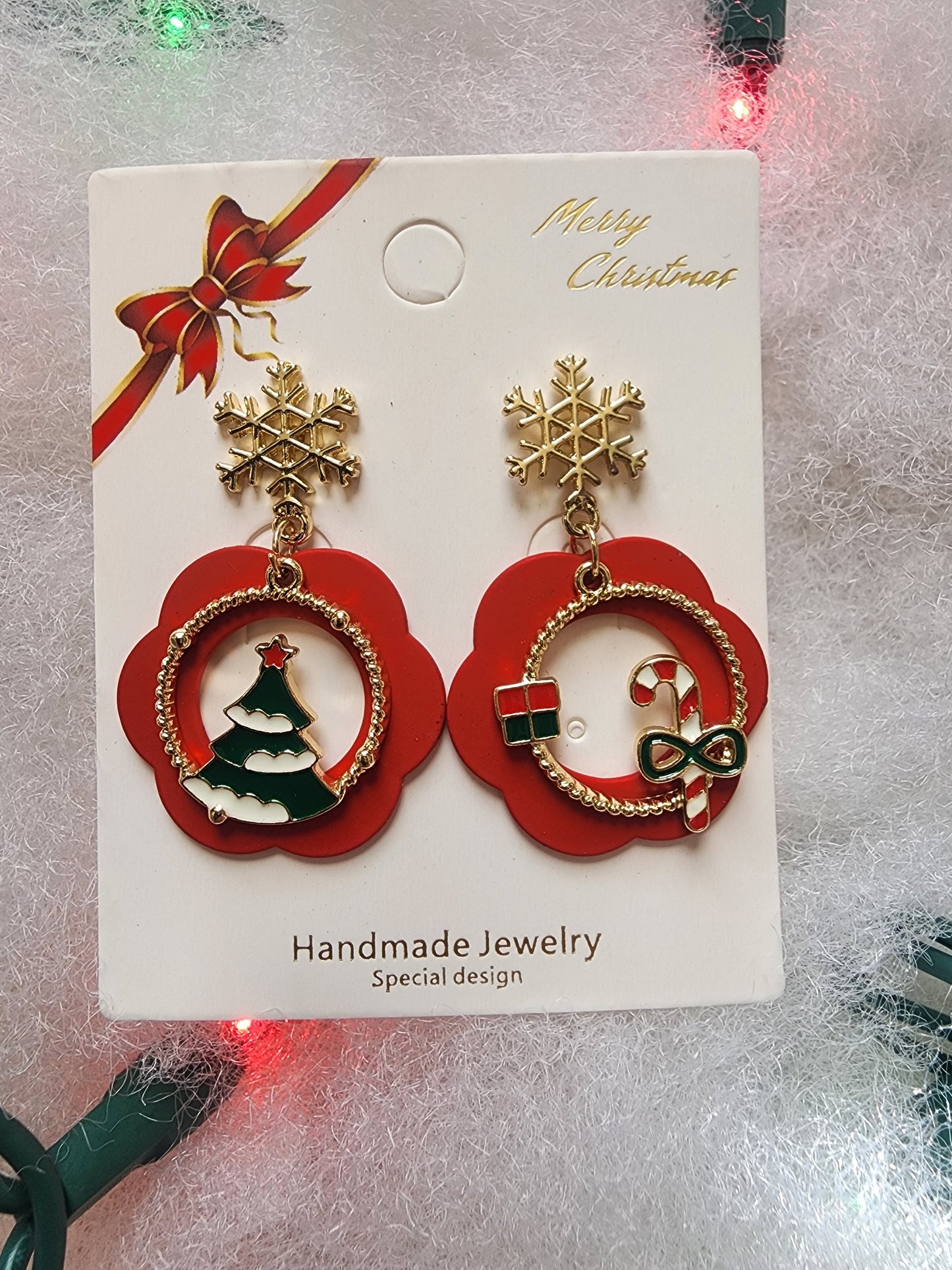 "Hannah" Tree and Candy Cane Earrings