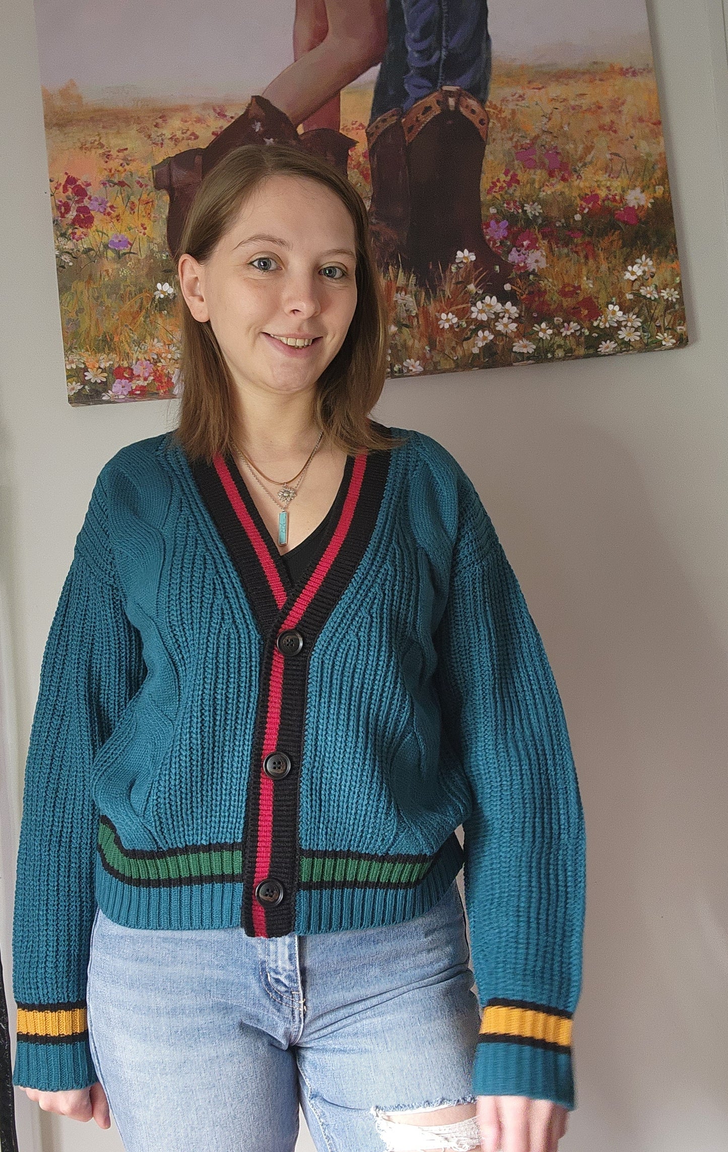 "Samantha" Teal Colorblock Sweater