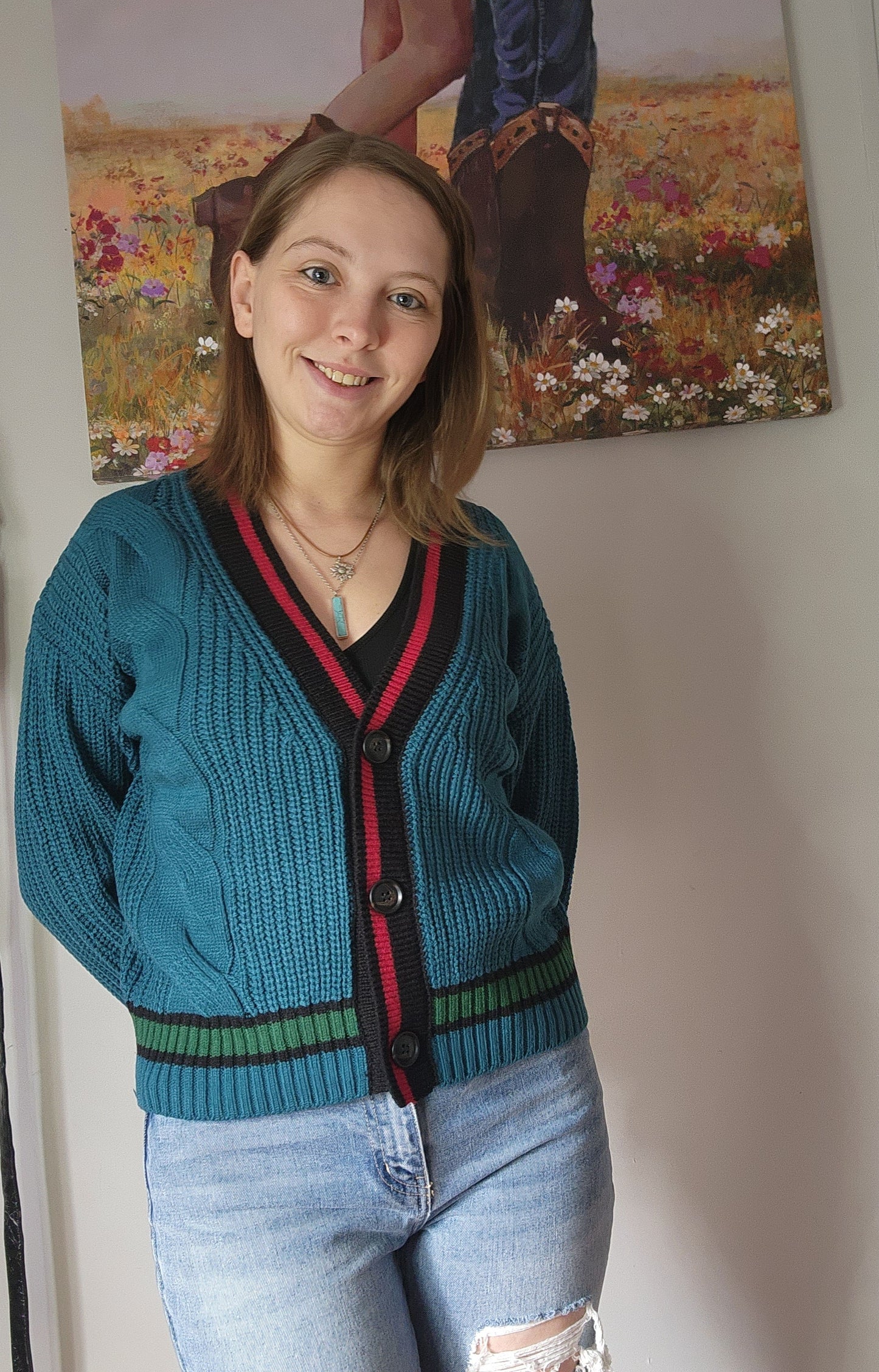 "Samantha" Teal Colorblock Sweater