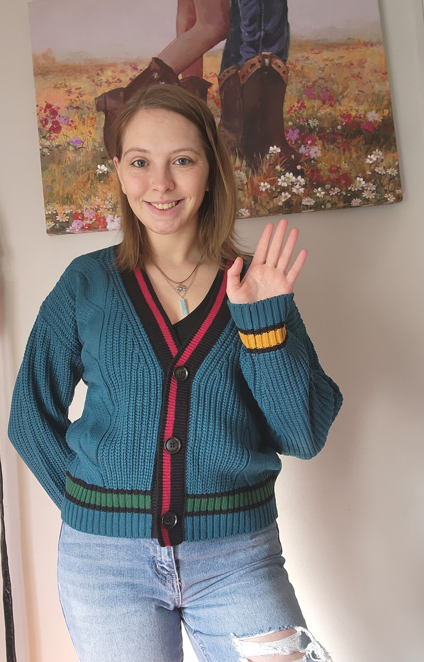 "Samantha" Teal Colorblock Sweater