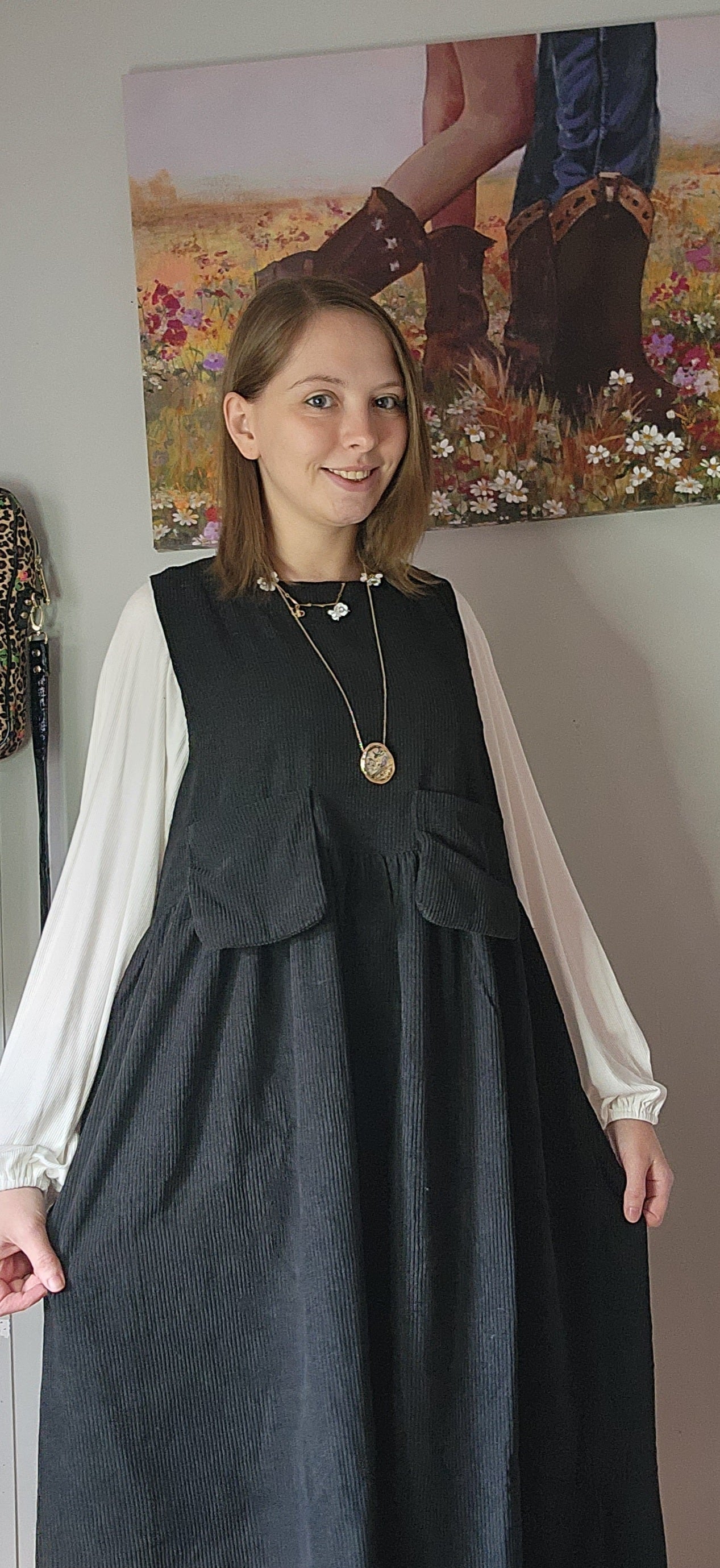 "Ann Elyse" Black Corduroy Look Dress