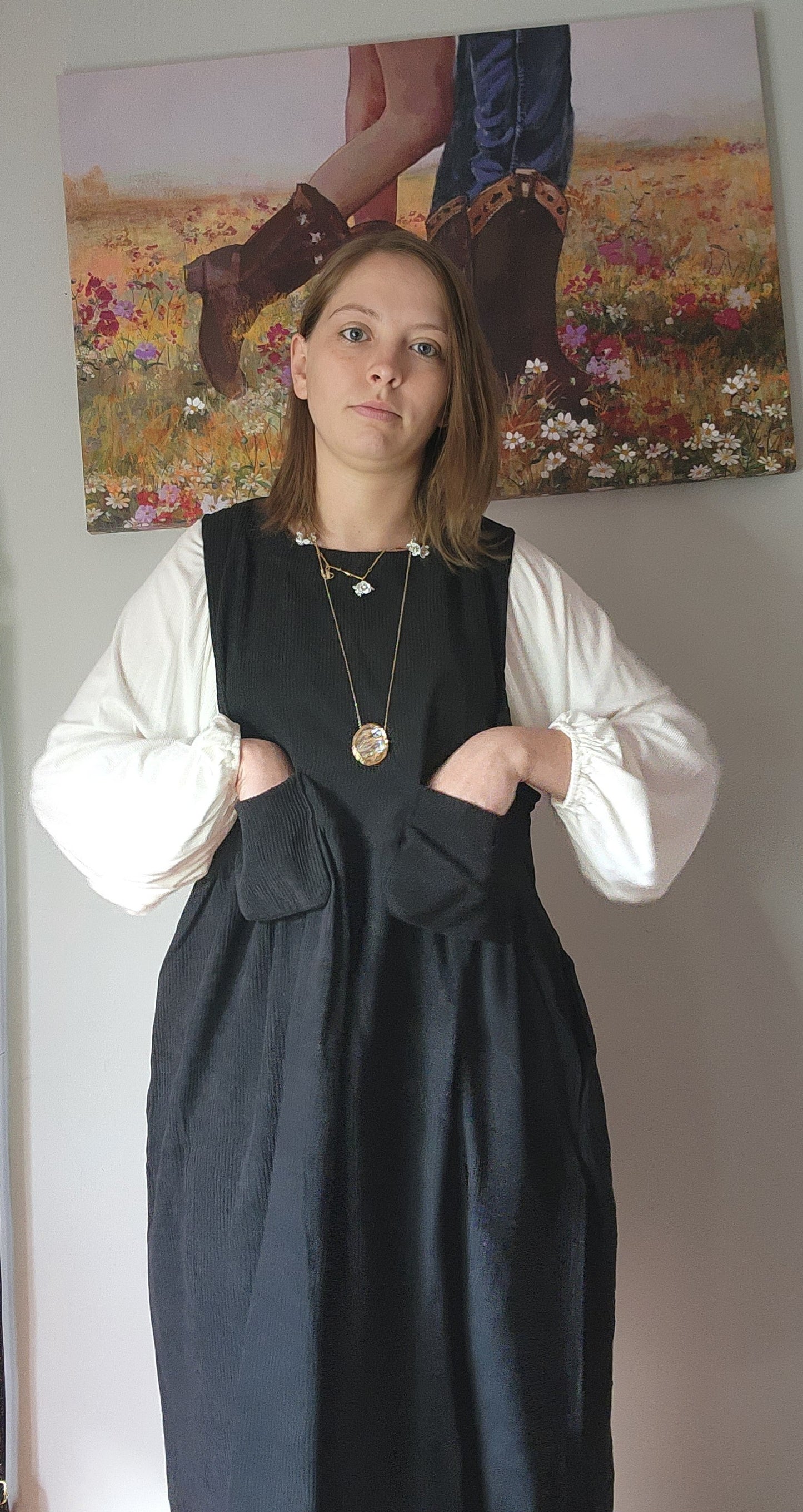 "Ann Elyse" Black Corduroy Look Dress