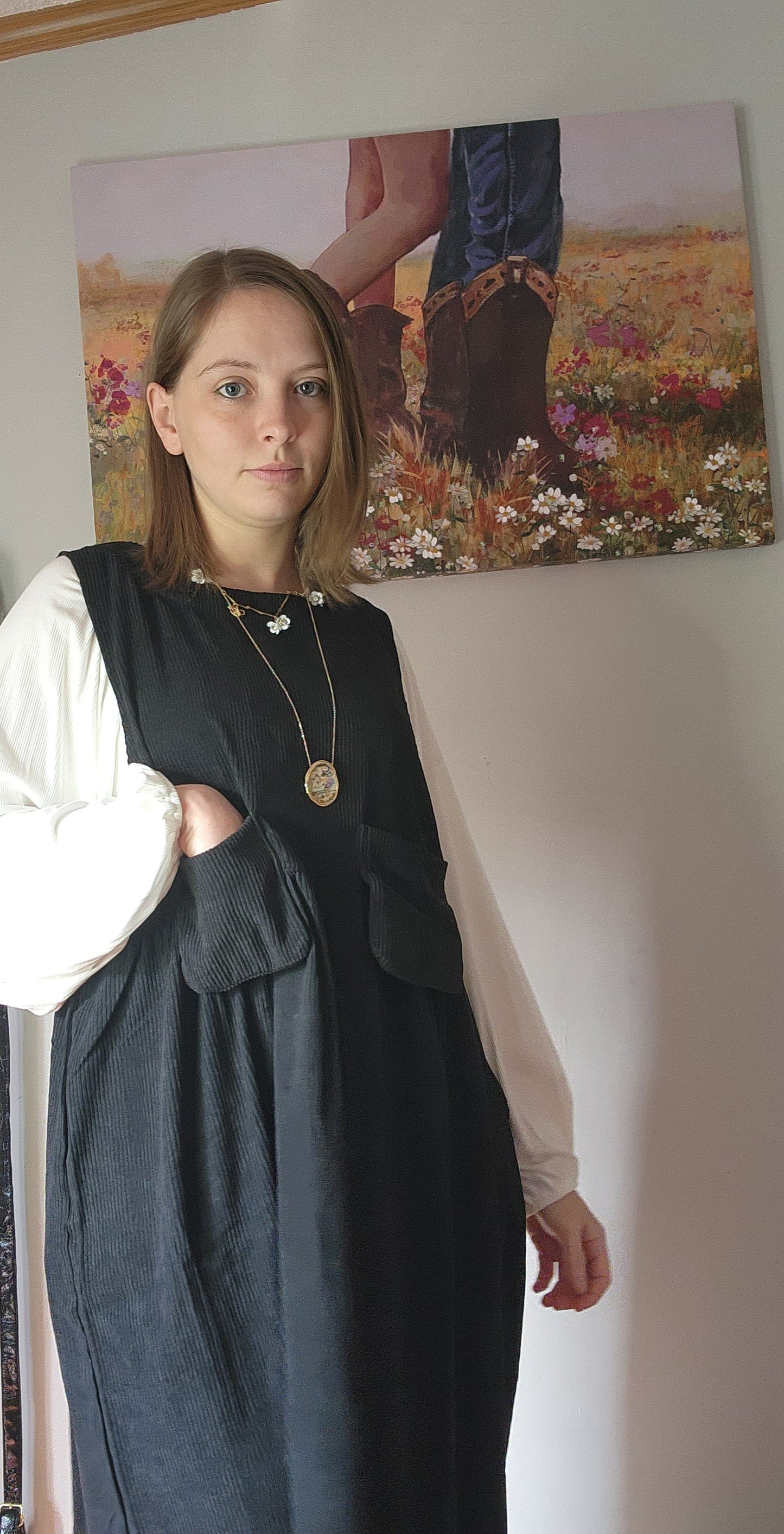 "Ann Elyse" Black Corduroy Look Dress