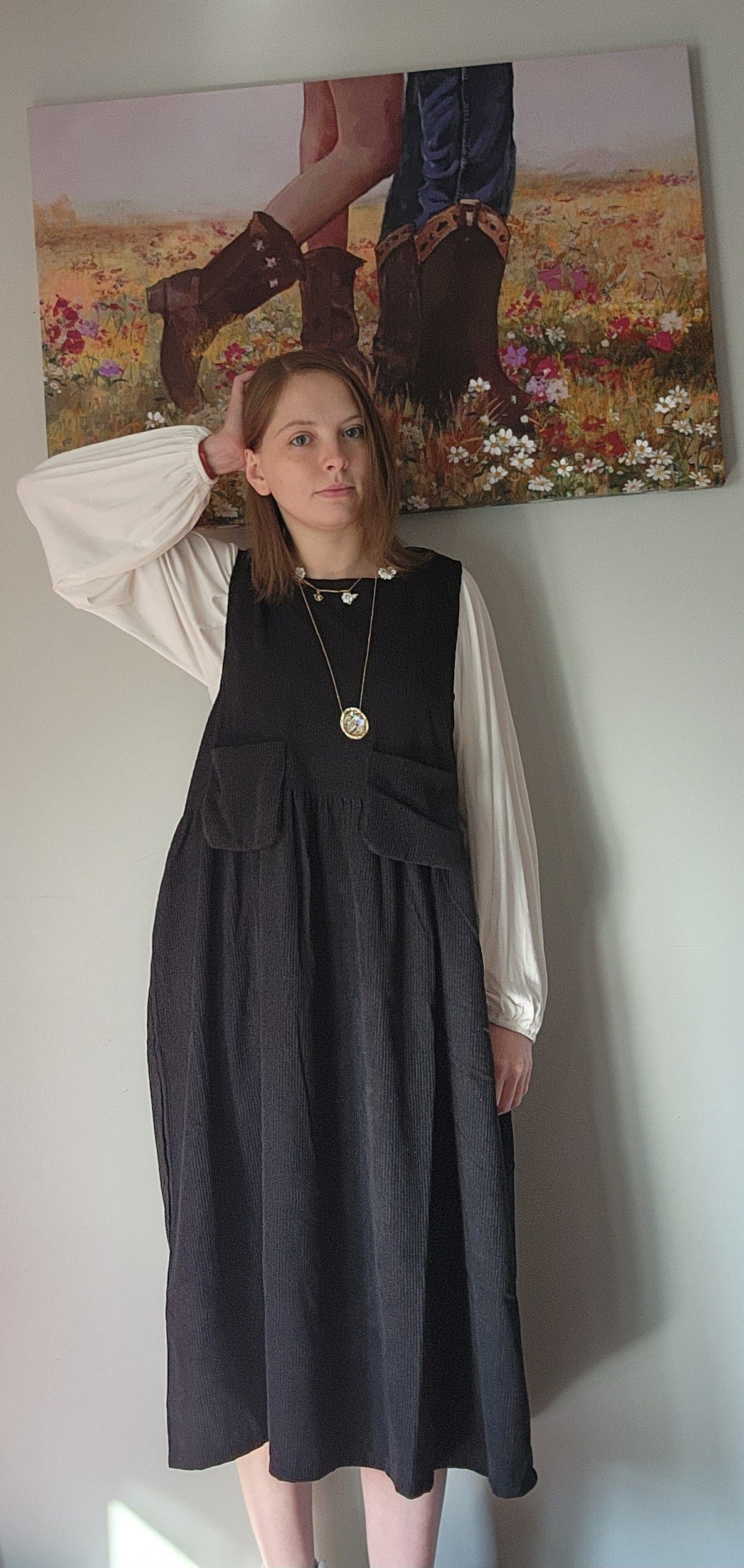 "Ann Elyse" Black Corduroy Look Dress