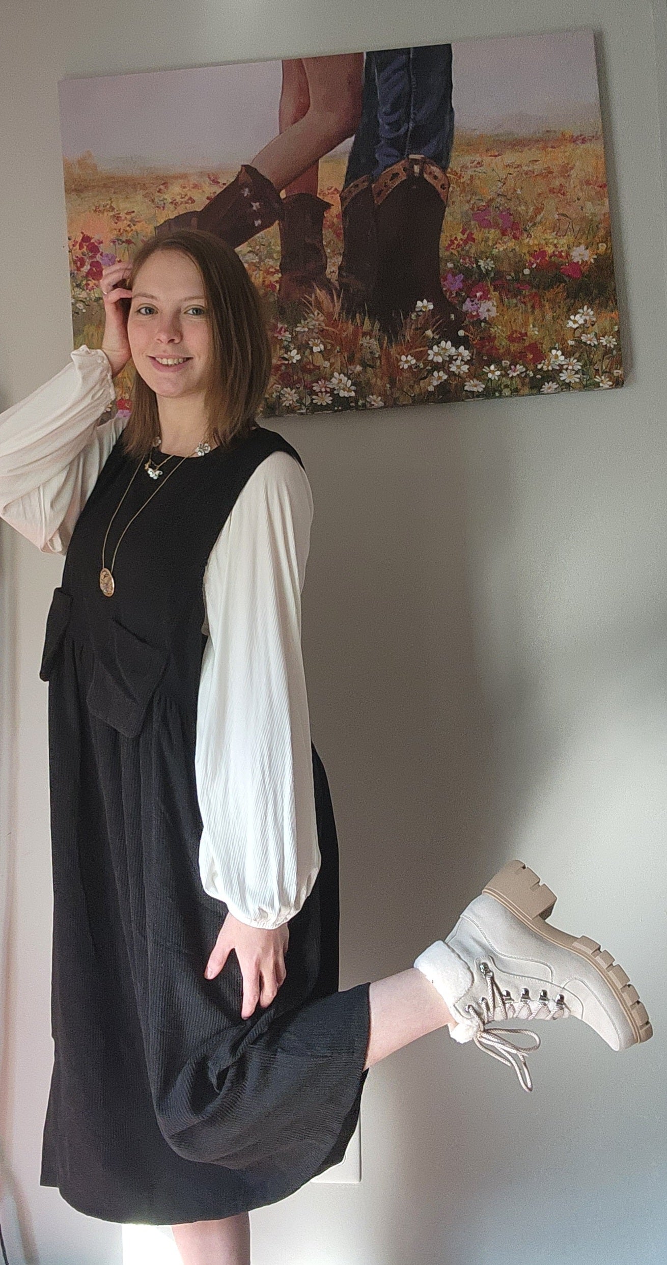 "Ann Elyse" Black Corduroy Look Dress