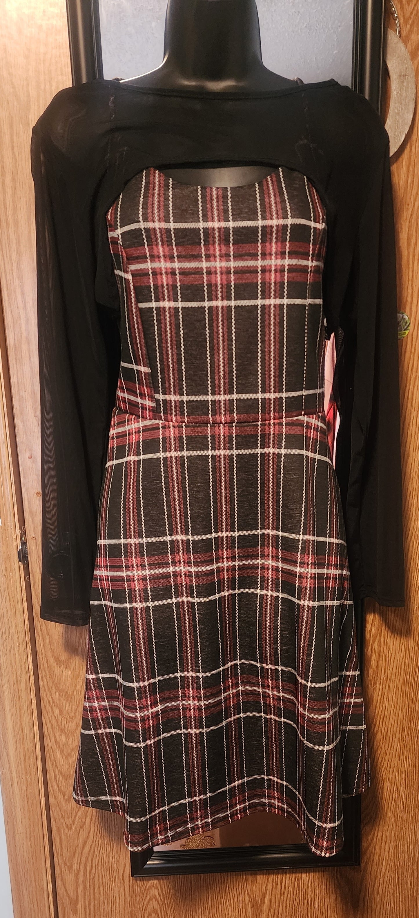"Pam" Plaid Dress with Mesh Top