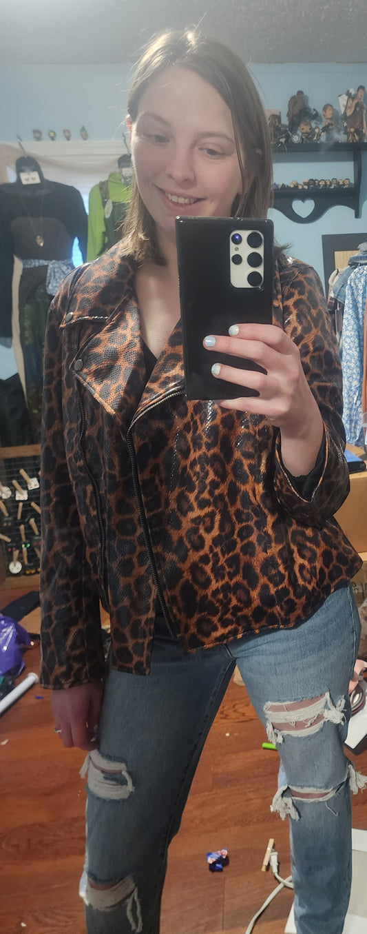 "Robin" Cheetah Print Faux Leather Jacket