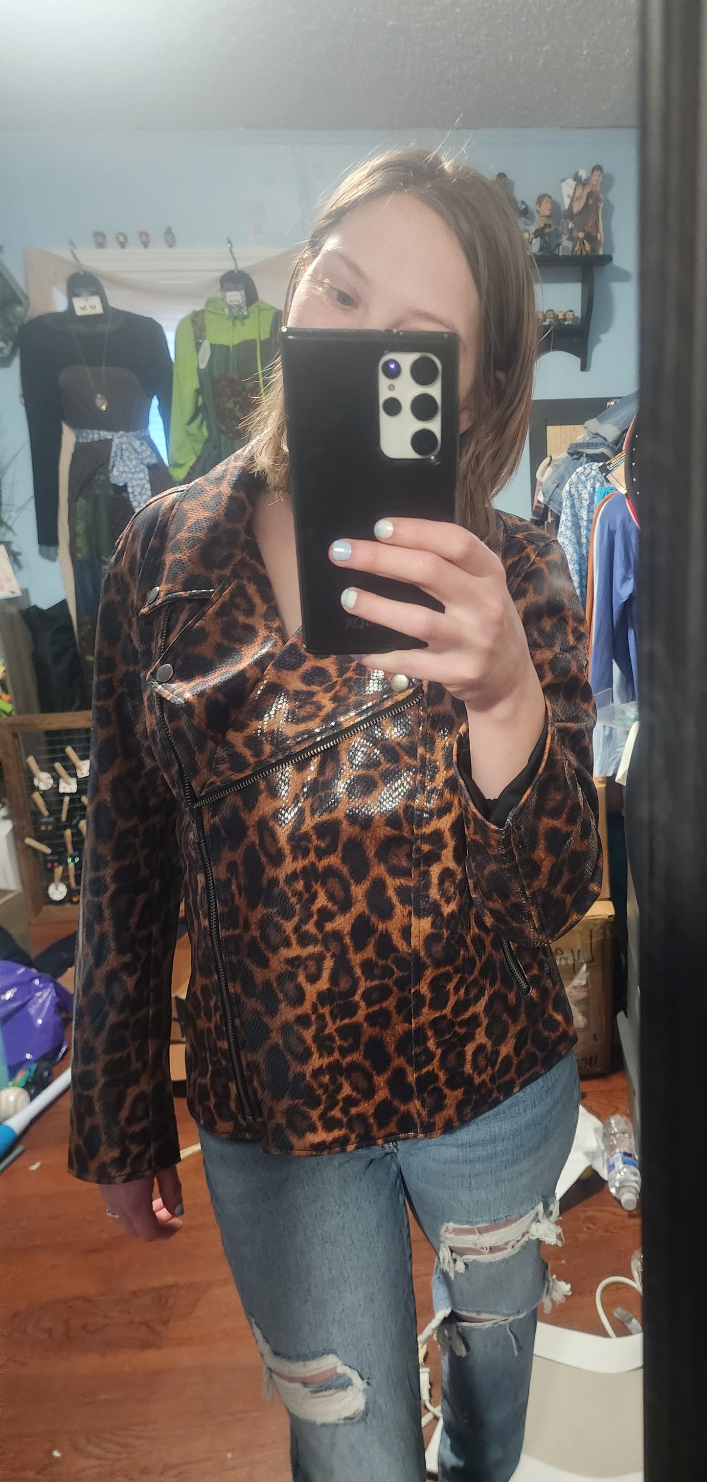 "Robin" Cheetah Print Faux Leather Jacket