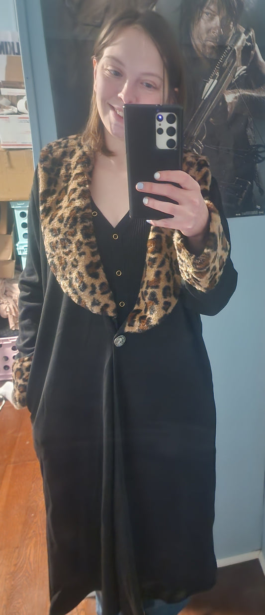 "Amy" Faux Fur Trimmed Duster Jacket