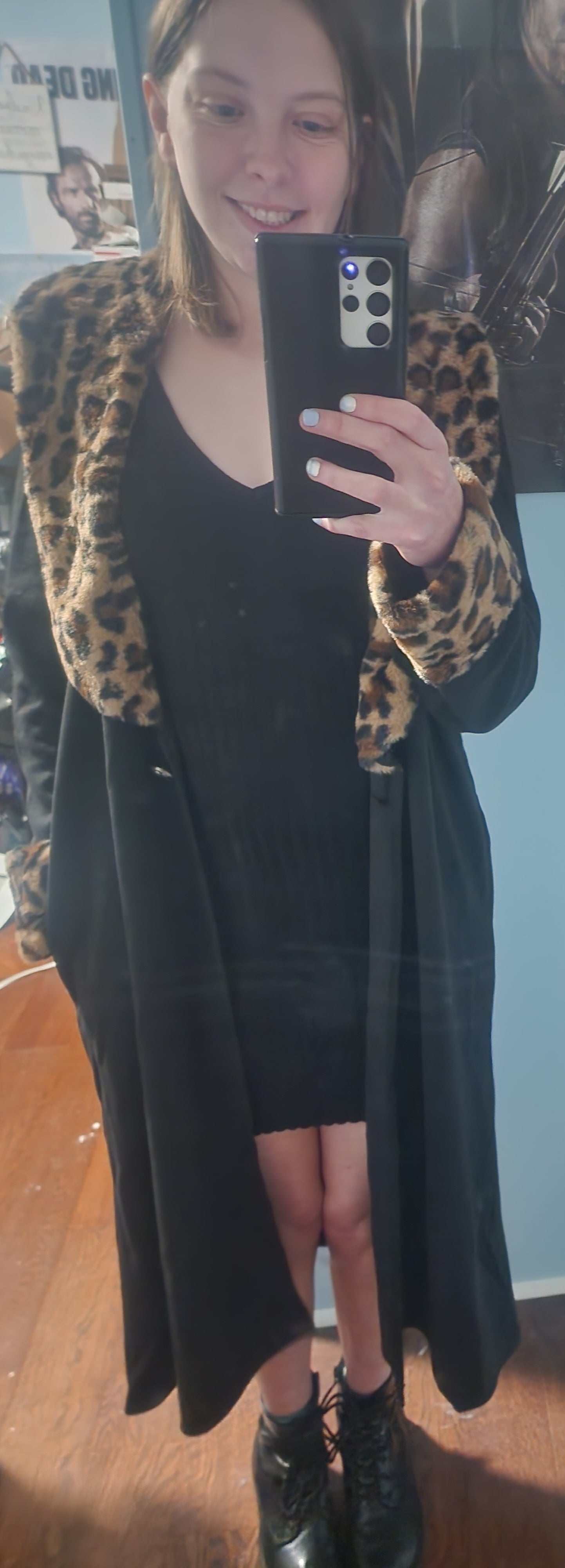 "Amy" Faux Fur Trimmed Duster Jacket