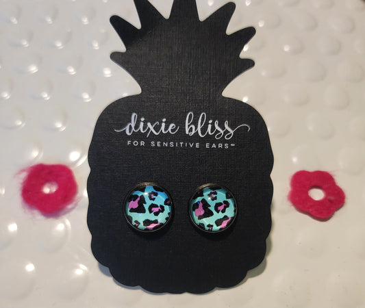 "Grace" Blue Cheetah Print Earrings