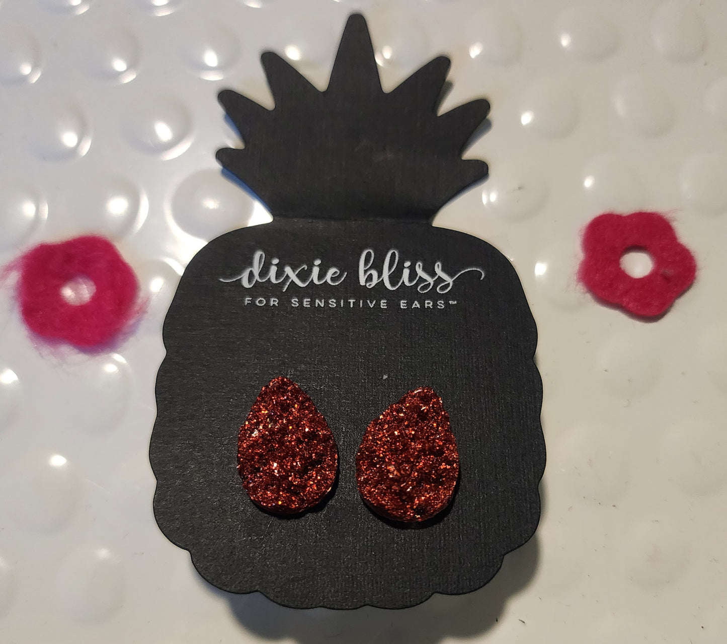 Red Druzy Teardrop Earrings