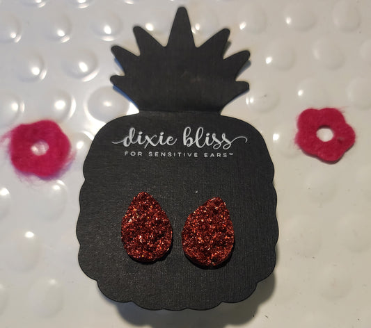 Red Druzy Teardrop Earrings