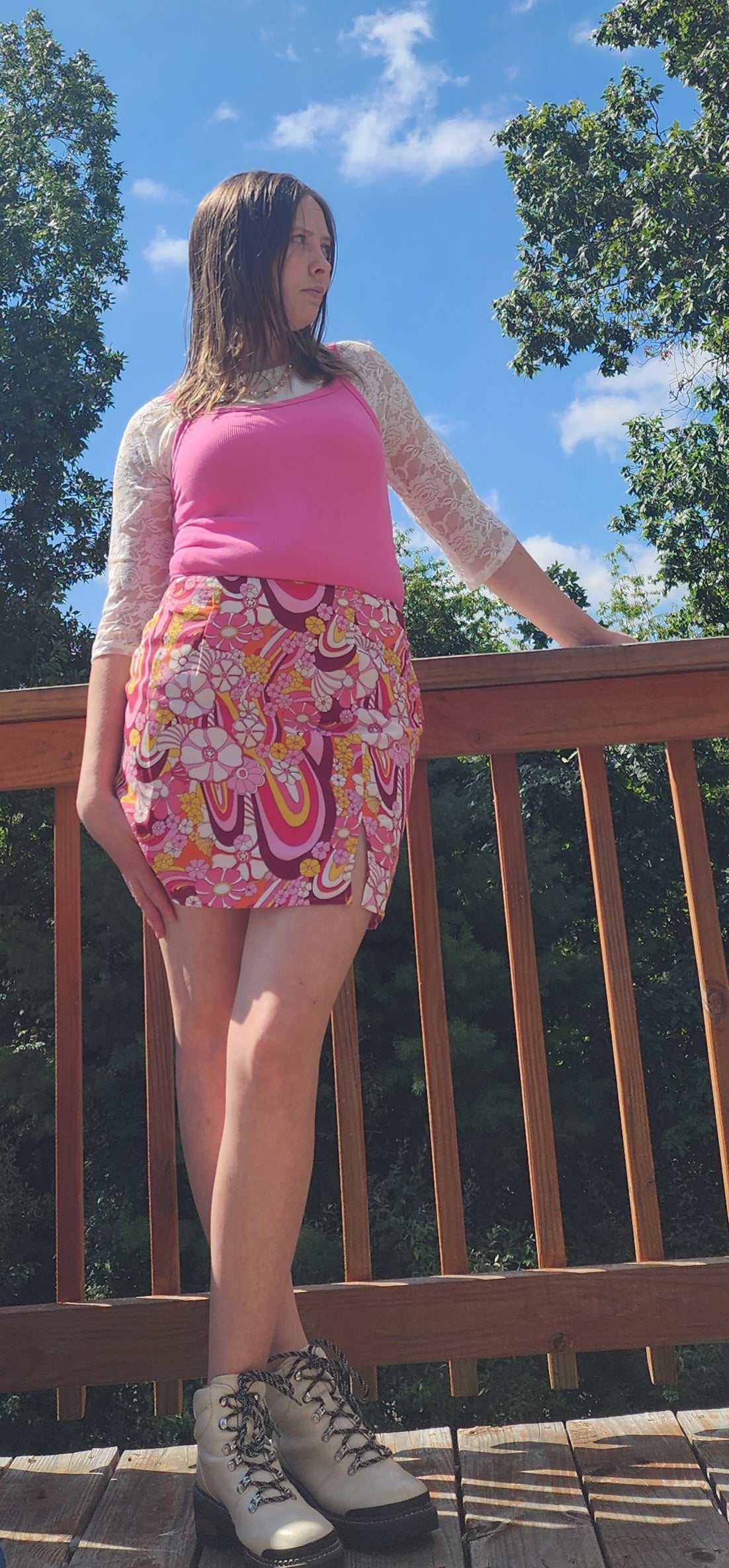 "Groovy" Pink Floral Mini Skirt