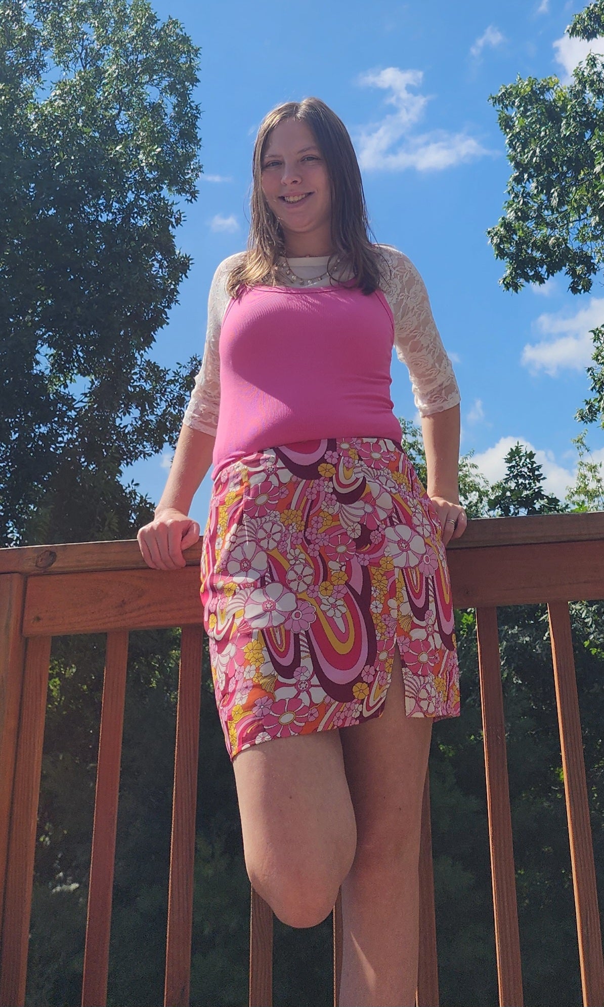 "Groovy" Pink Floral Mini Skirt