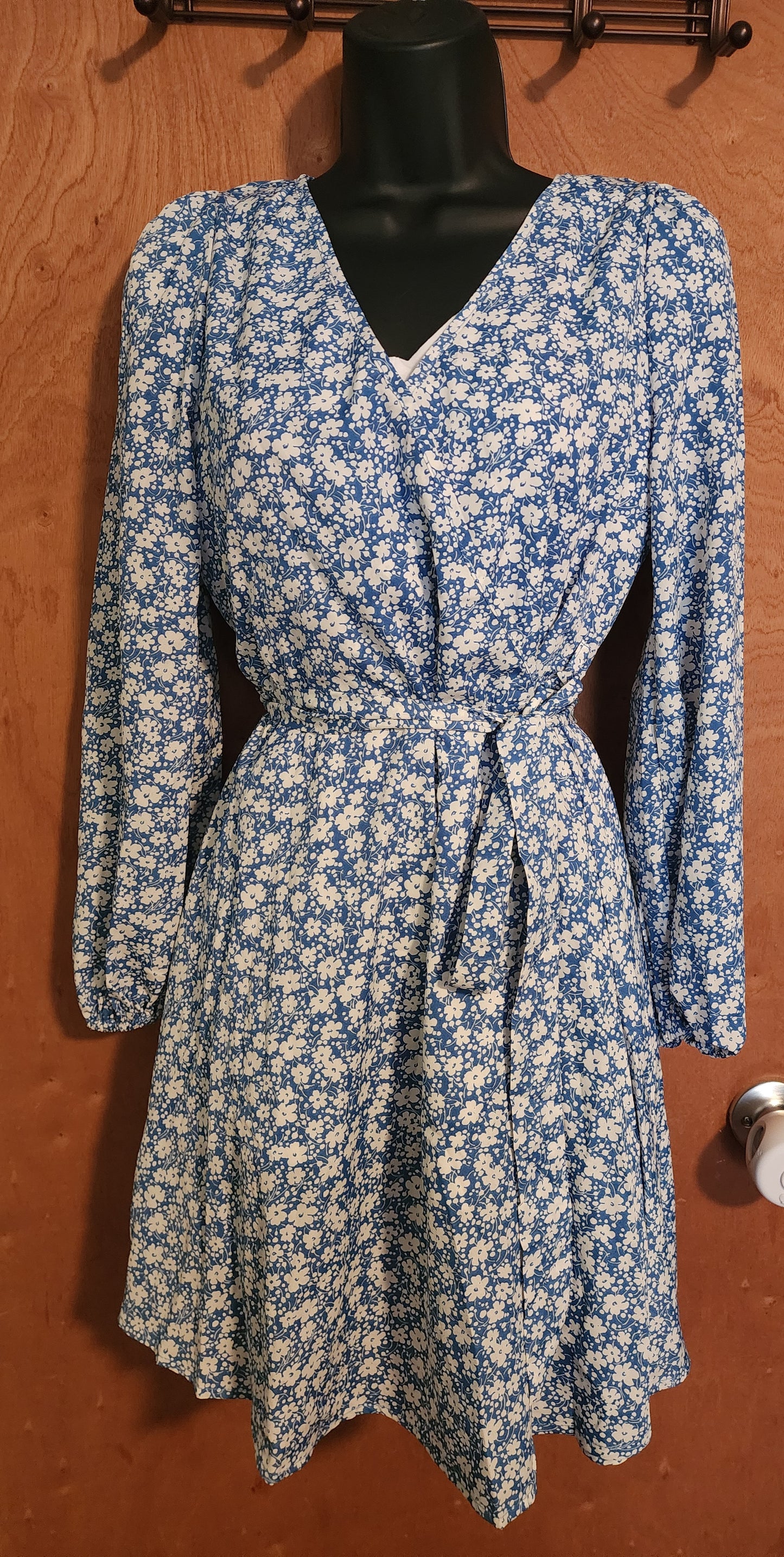 Blue Floral Dress with Belt