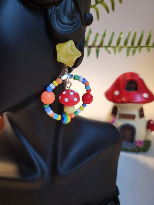 Rainbow Mushroom Earrings