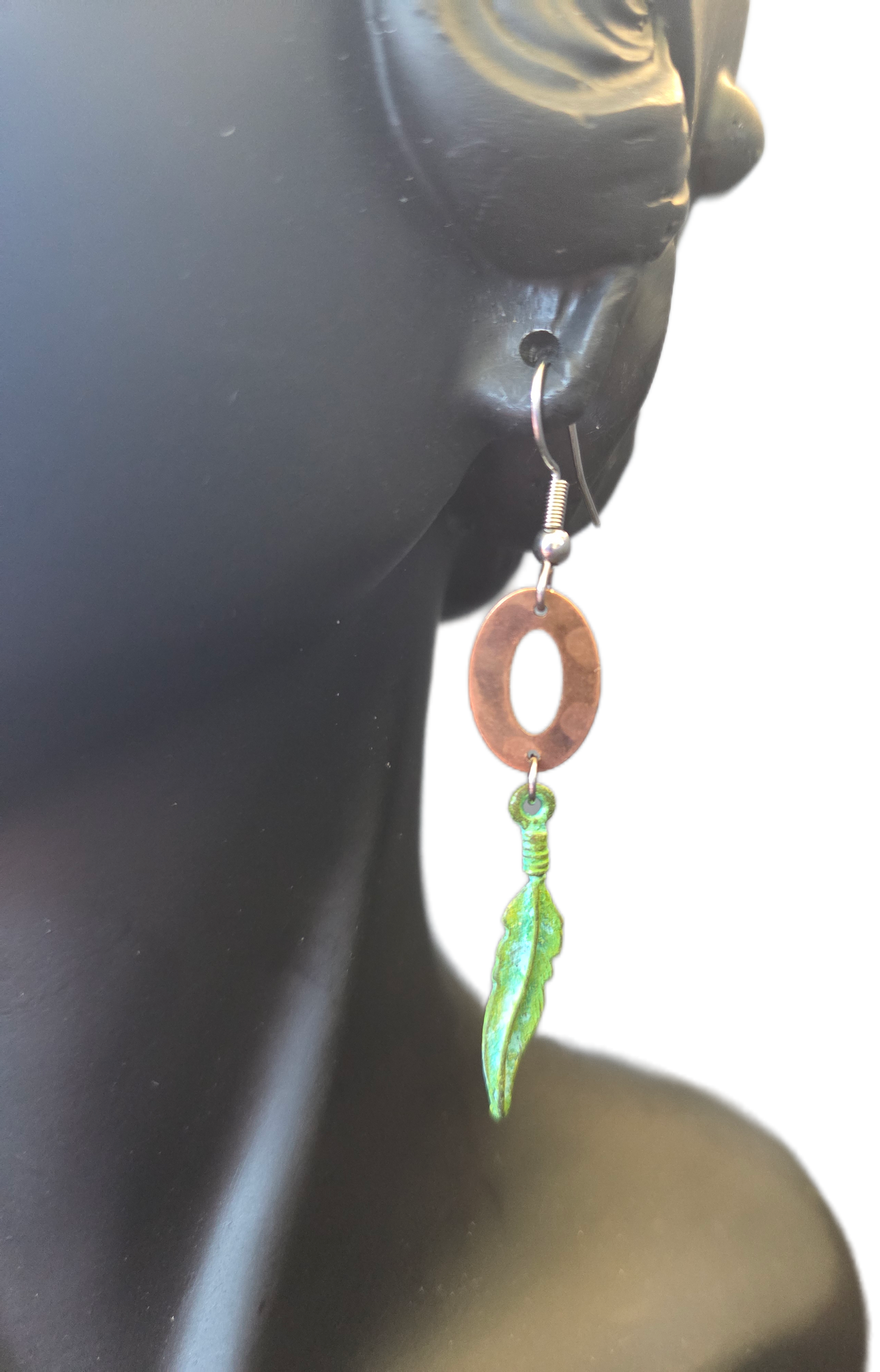 Small Feather Patina Earrings