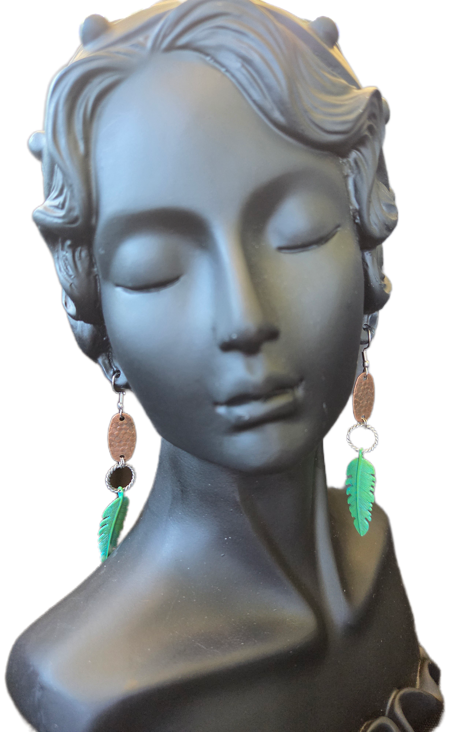 Large Feather Brass Patina Earrings
