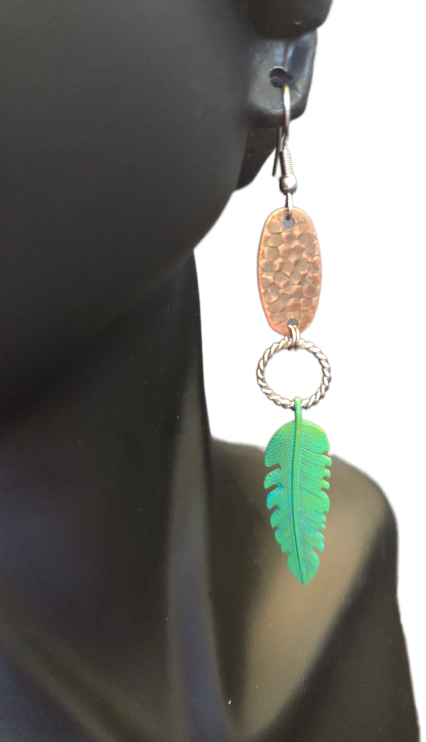 Large Feather Brass Patina Earrings