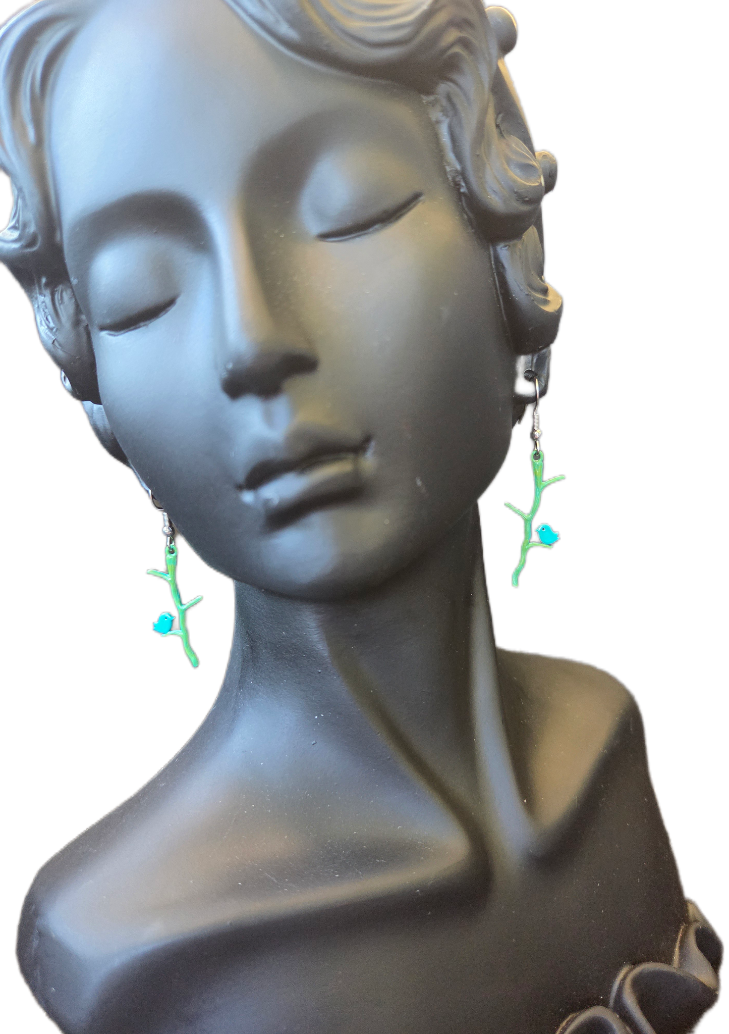Bird on Branch Patina Earrings