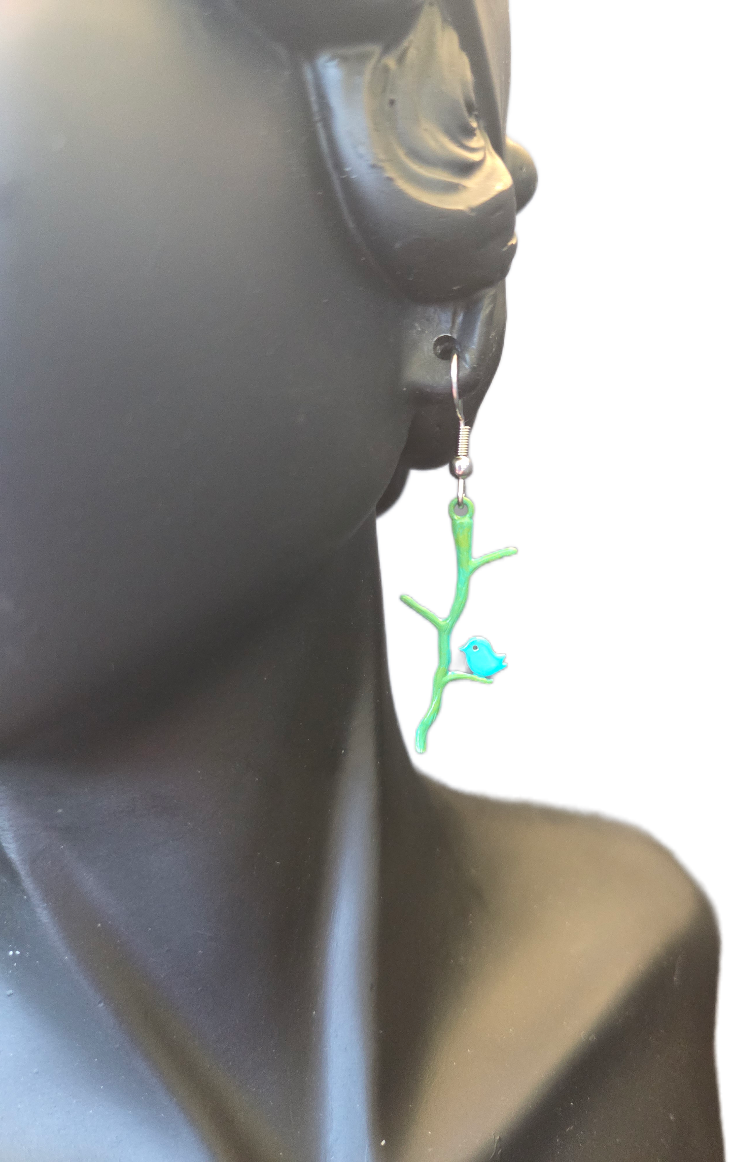 Bird on Branch Patina Earrings