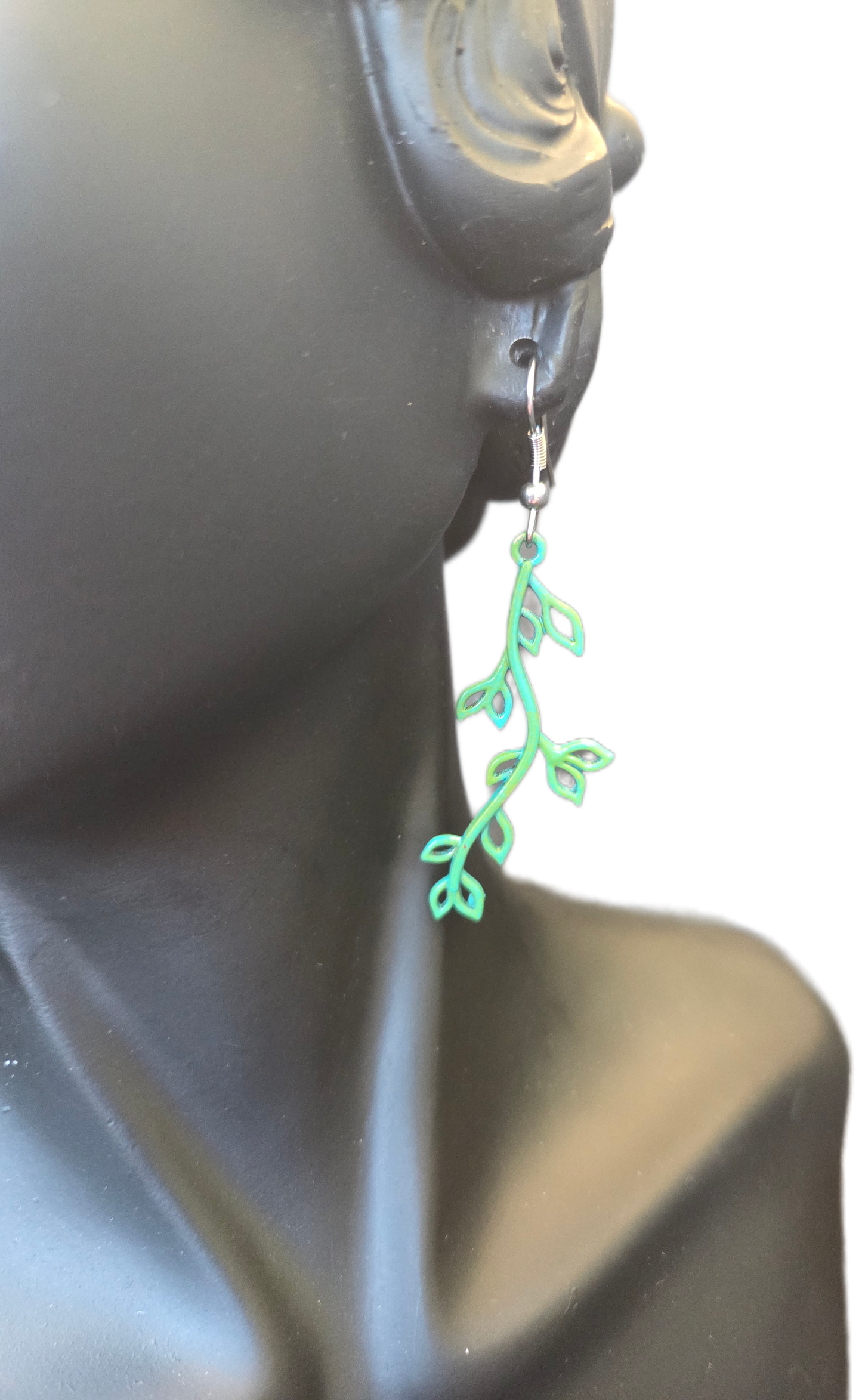 Patina Long Leafy Branch Earrings