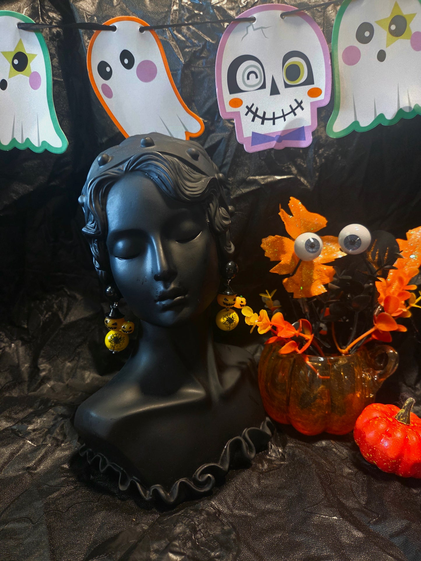 Pumpkin and Sunflower Bead Earrings