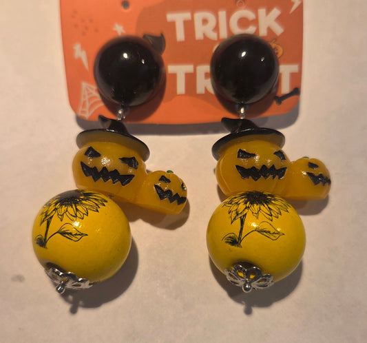 Pumpkin and Sunflower Bead Earrings