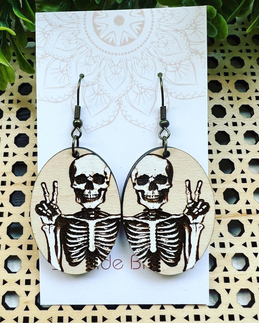 Peace Sign Skeleton Earrings