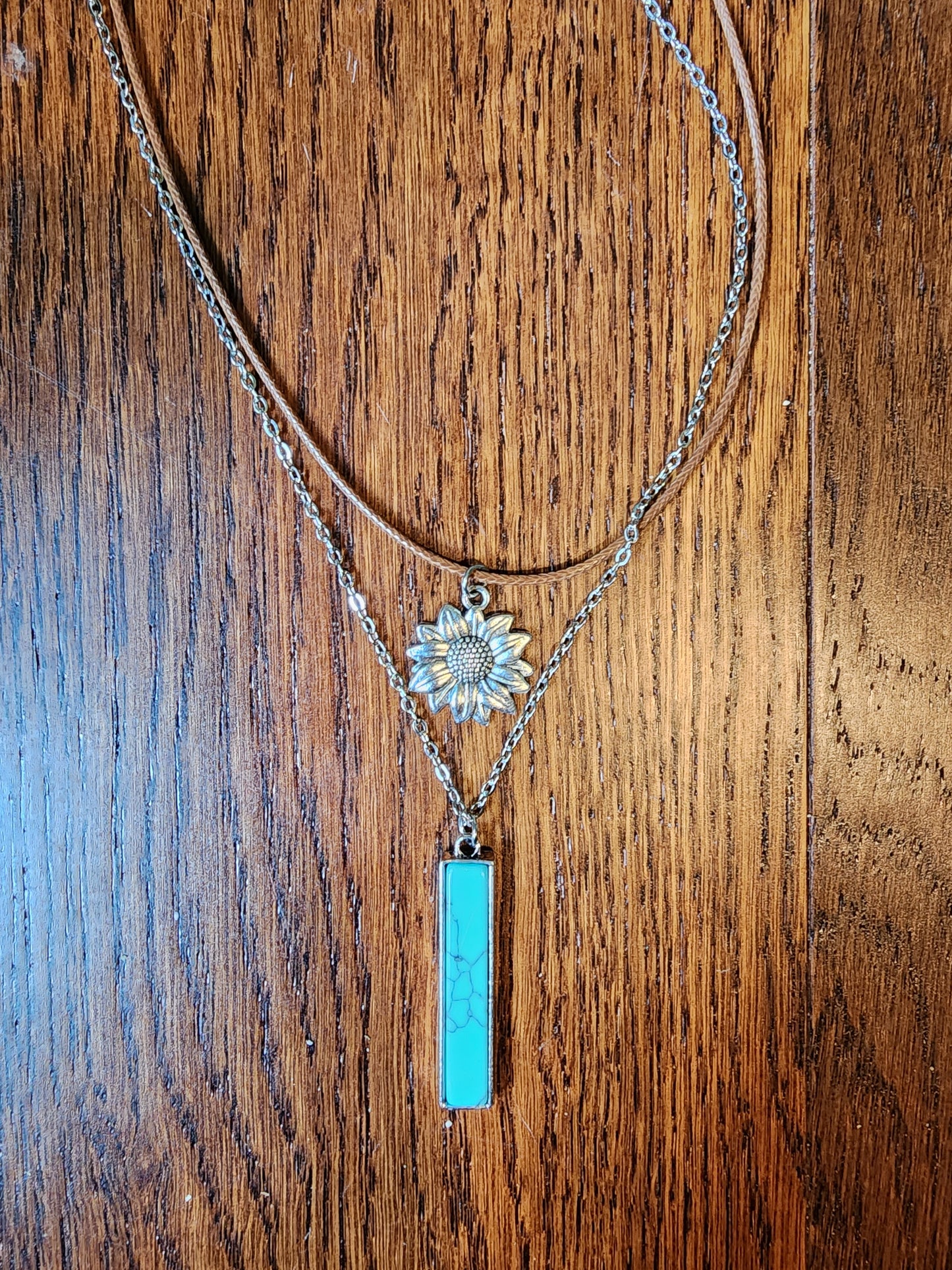 Sunflower and Turquoise Double Layer Necklace