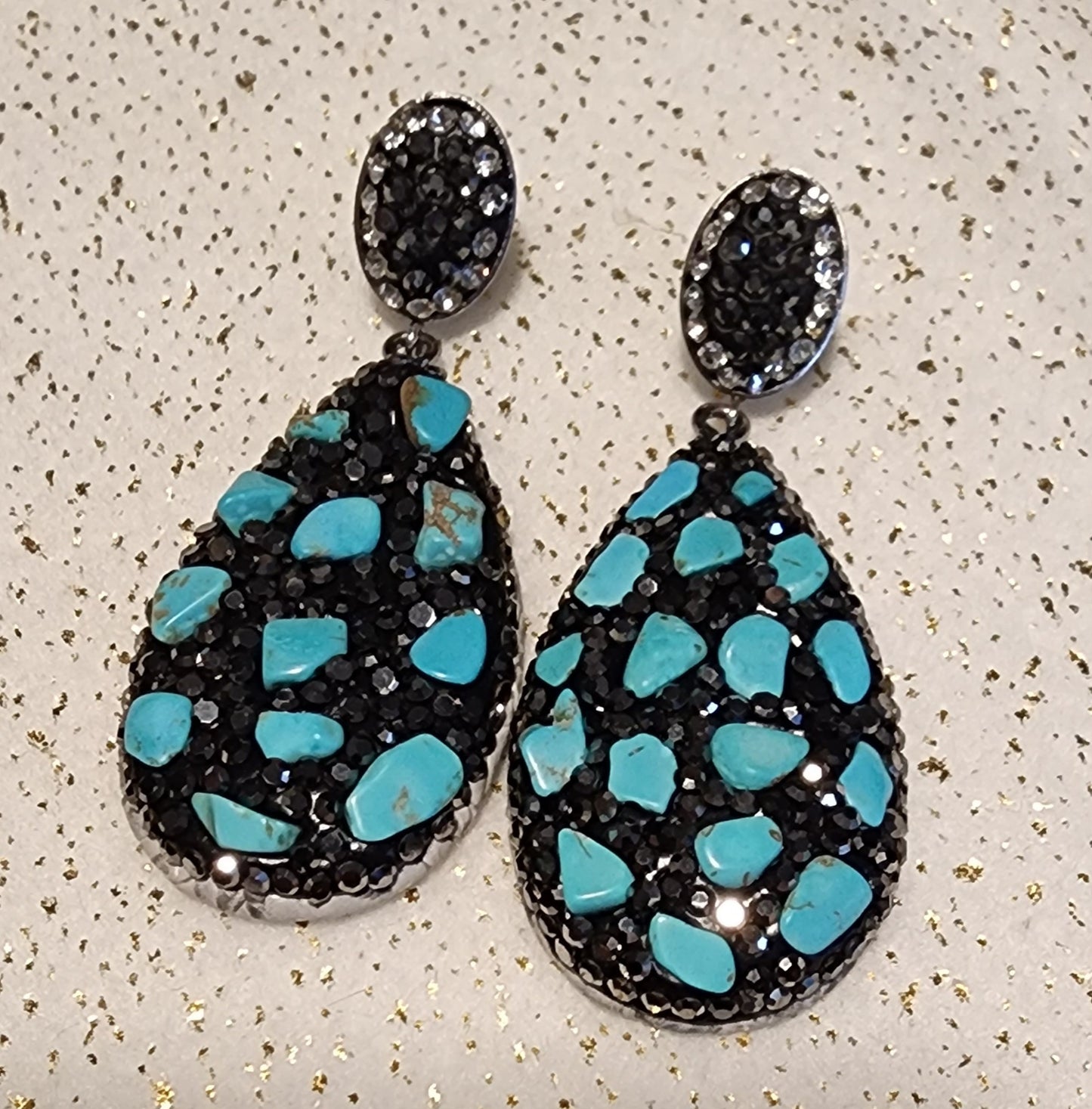 Faux Turquoise Inlaid Rhinestone Earrings