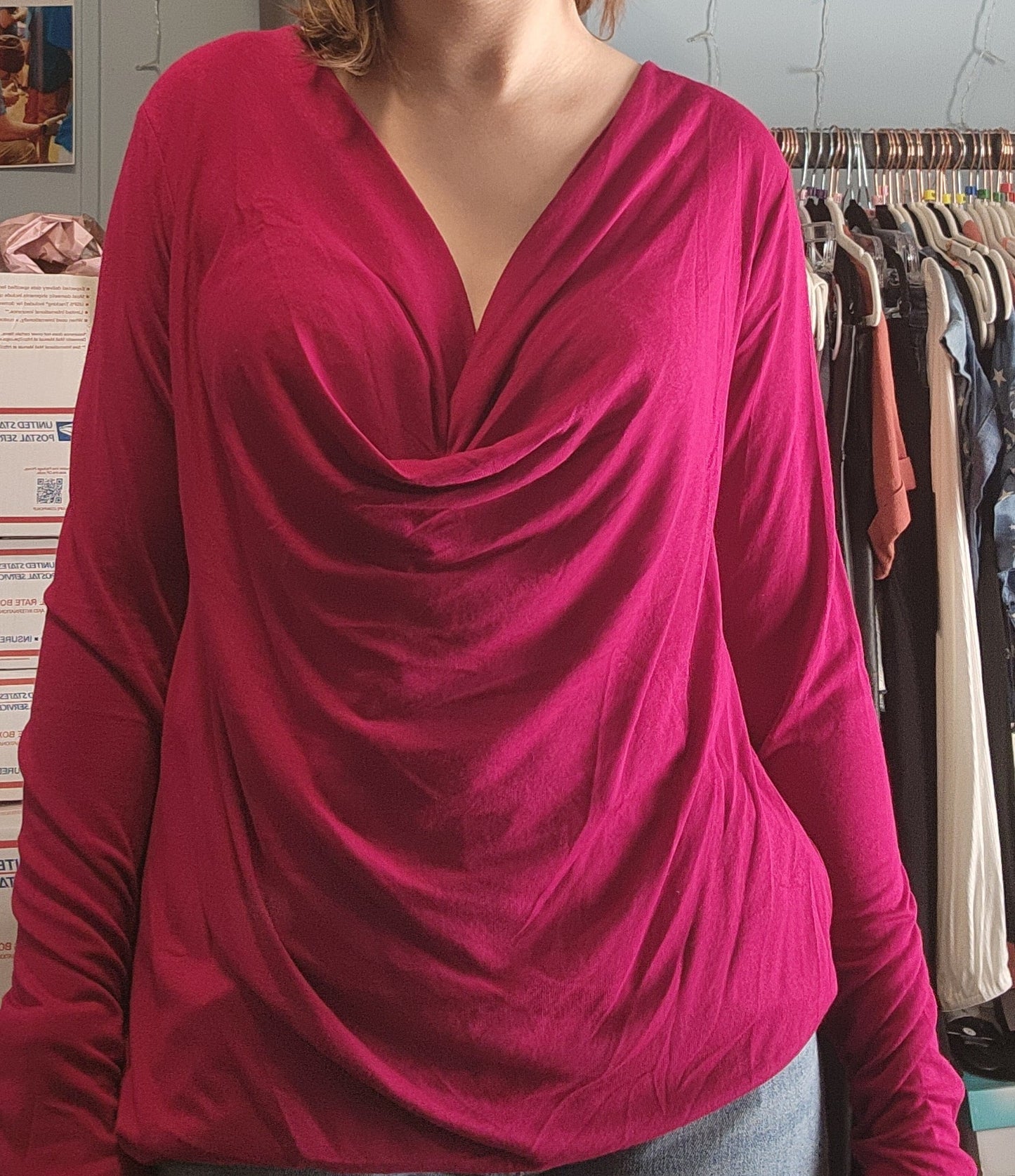 Red Pink Draping Top