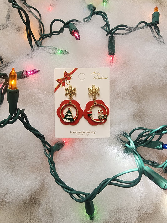 "Hannah" Tree and Candy Cane Earrings