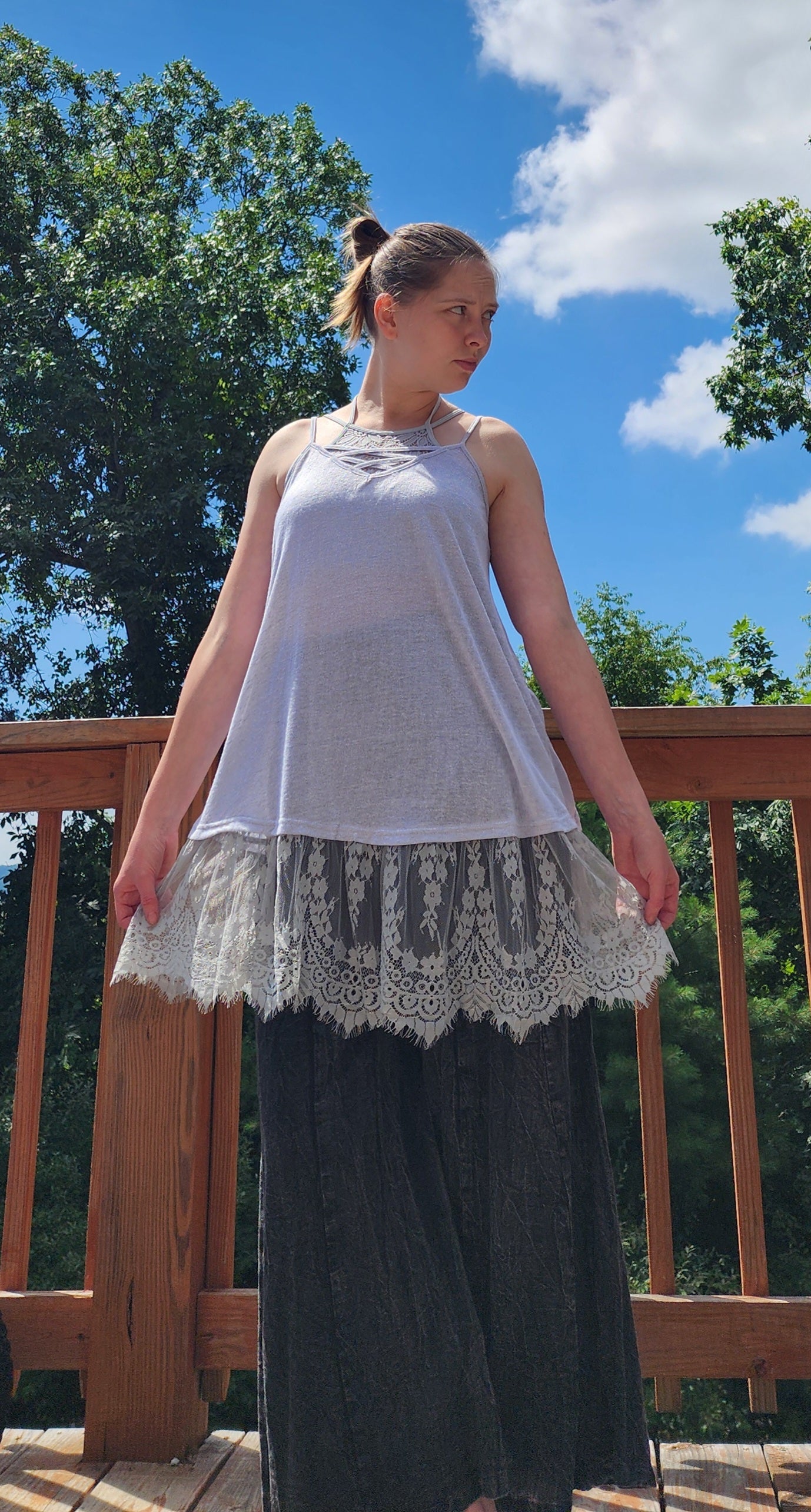 Silver Lace Bottomed Tank Top