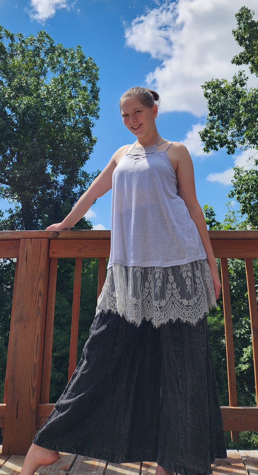 Silver Lace Bottomed Tank Top