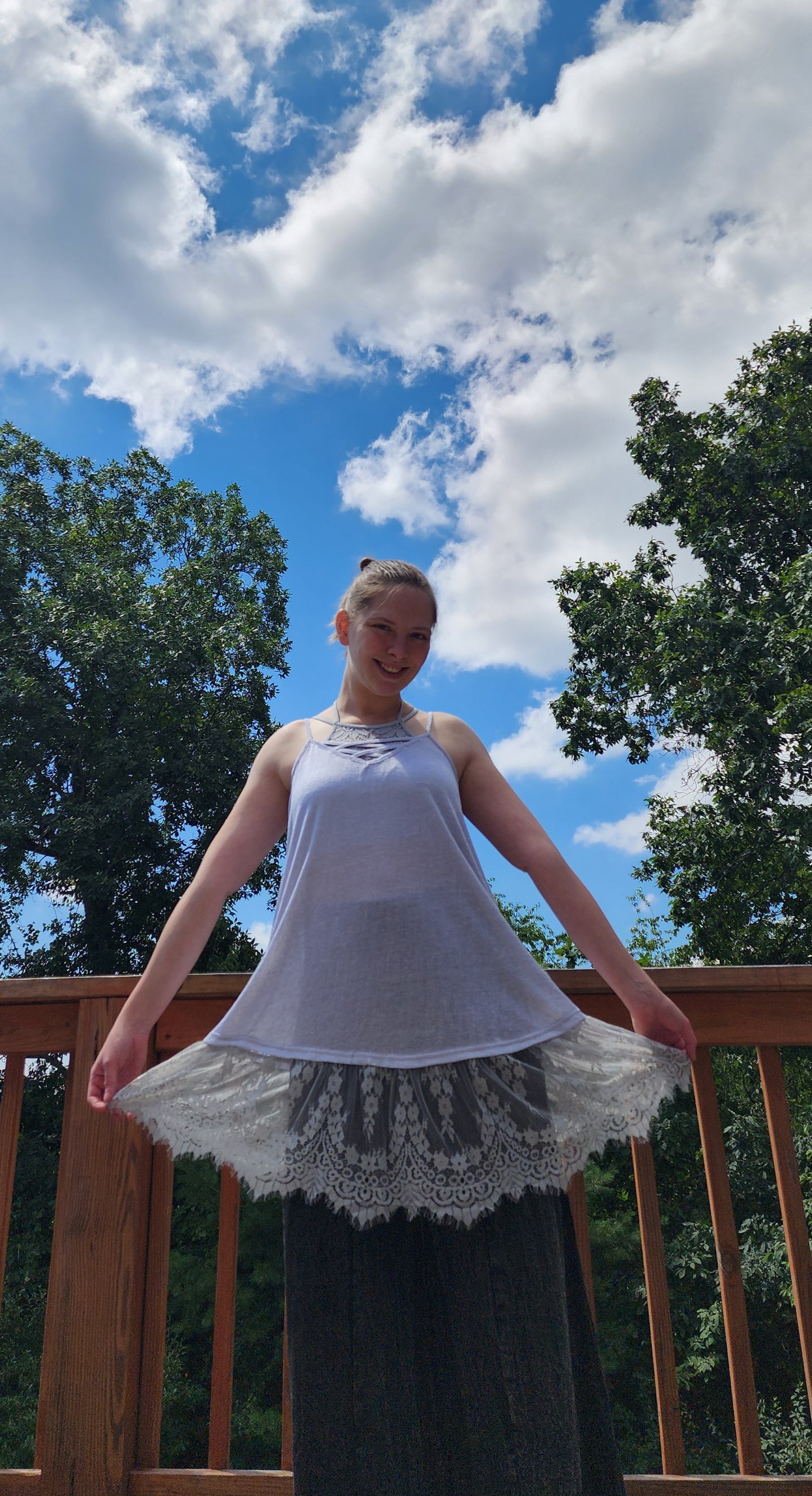 Silver Lace Bottomed Tank Top