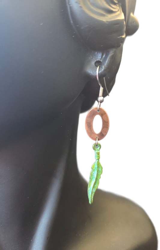 Small Feather Patina Earrings