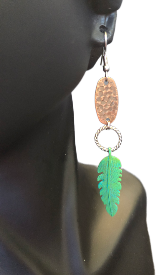 Large Feather Brass Patina Earrings