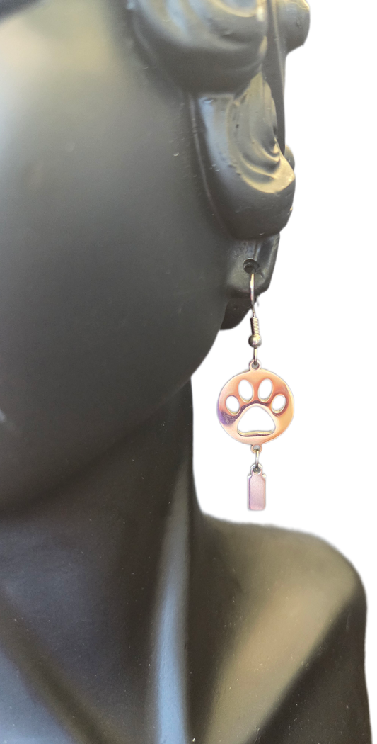 Stainless Steel Paw Print Earrings