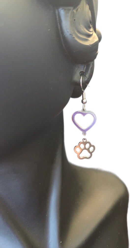 Stainless Steel Paw Print Earrings