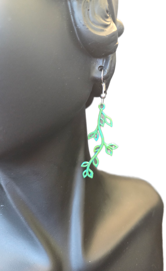 Patina Long Leafy Branch Earrings