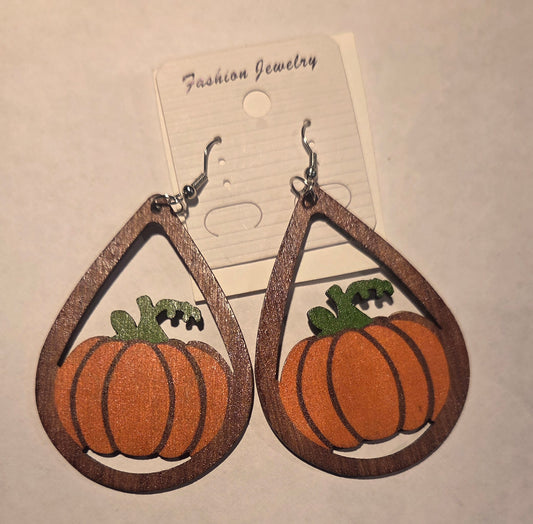 Wooden Pumpkin Earrings