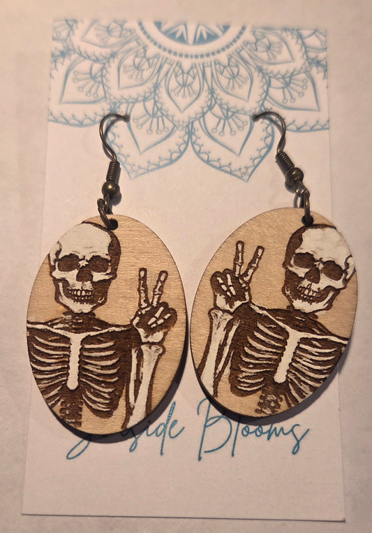Peace Sign Skeleton Earrings