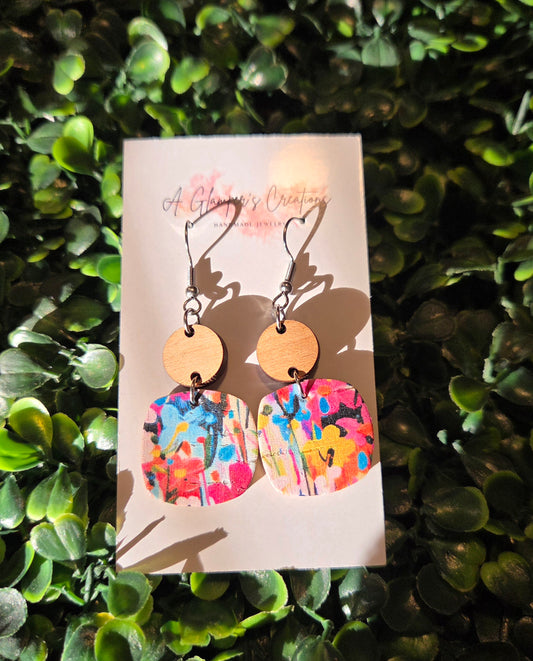 "Ashley" Wooden and Leather Spring Earrings
