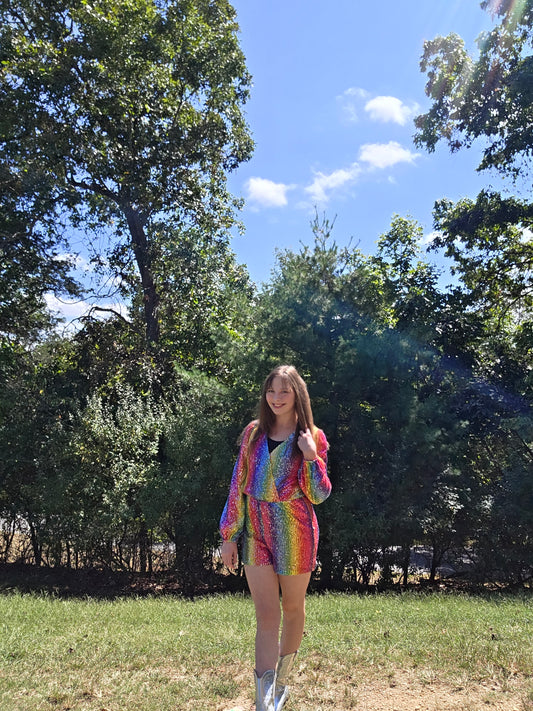 "Cassie" Rainbow Romper