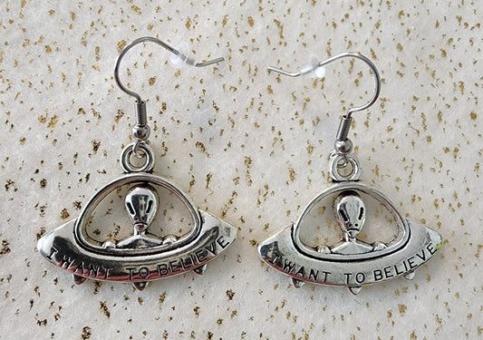 "I Want to Believe" Alien Spaceship Earrings